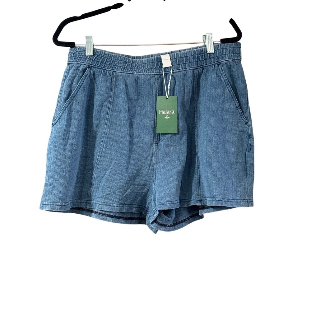 NWT Halara Blue Cotton Shorts Women XL High Rise Fit Elastic Waist Pockets